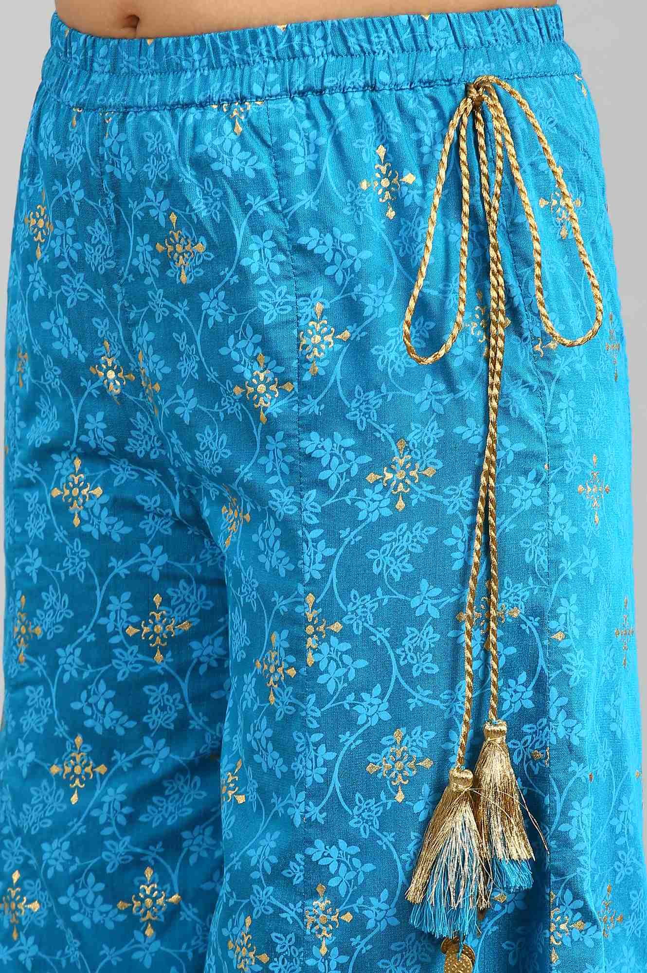 Blue Sequin Top-Palazzo-Gold Dupatta Girls Set