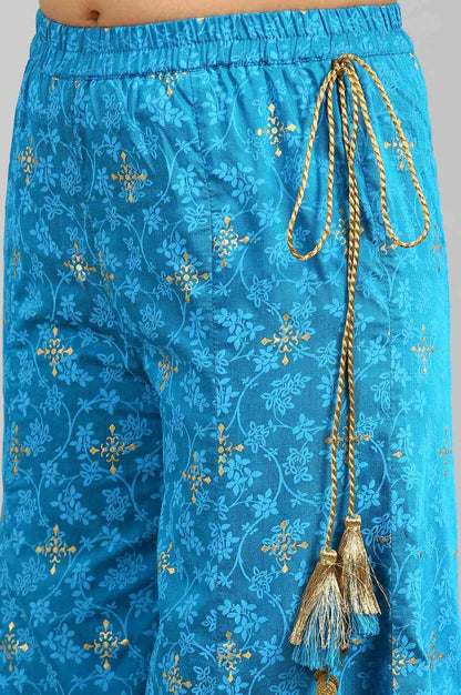 Blue Sequin Top-Palazzo-Gold Dupatta Girls Set
