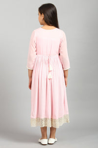 Pink Flared Calf Length Dress