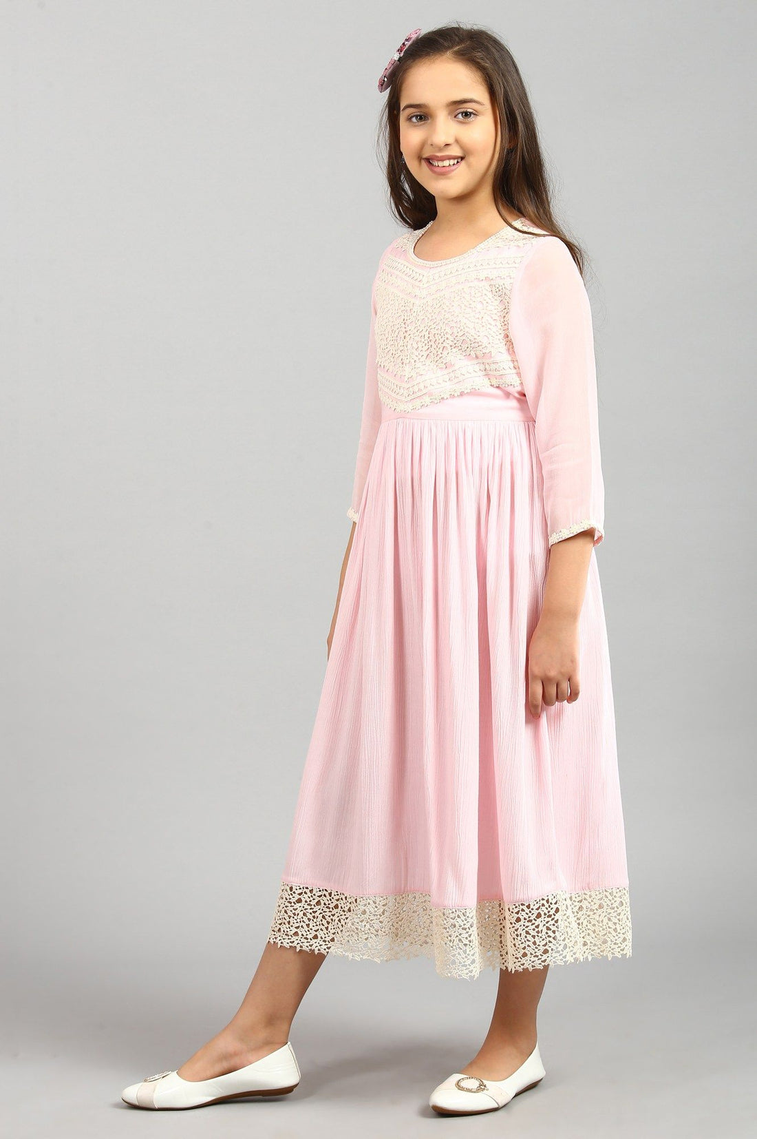Pink Flared Calf Length Dress