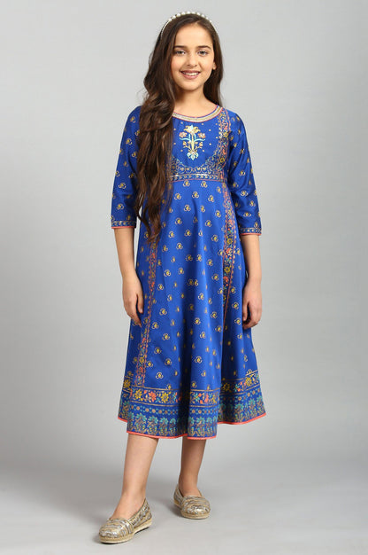 Blue Calf Length Dress