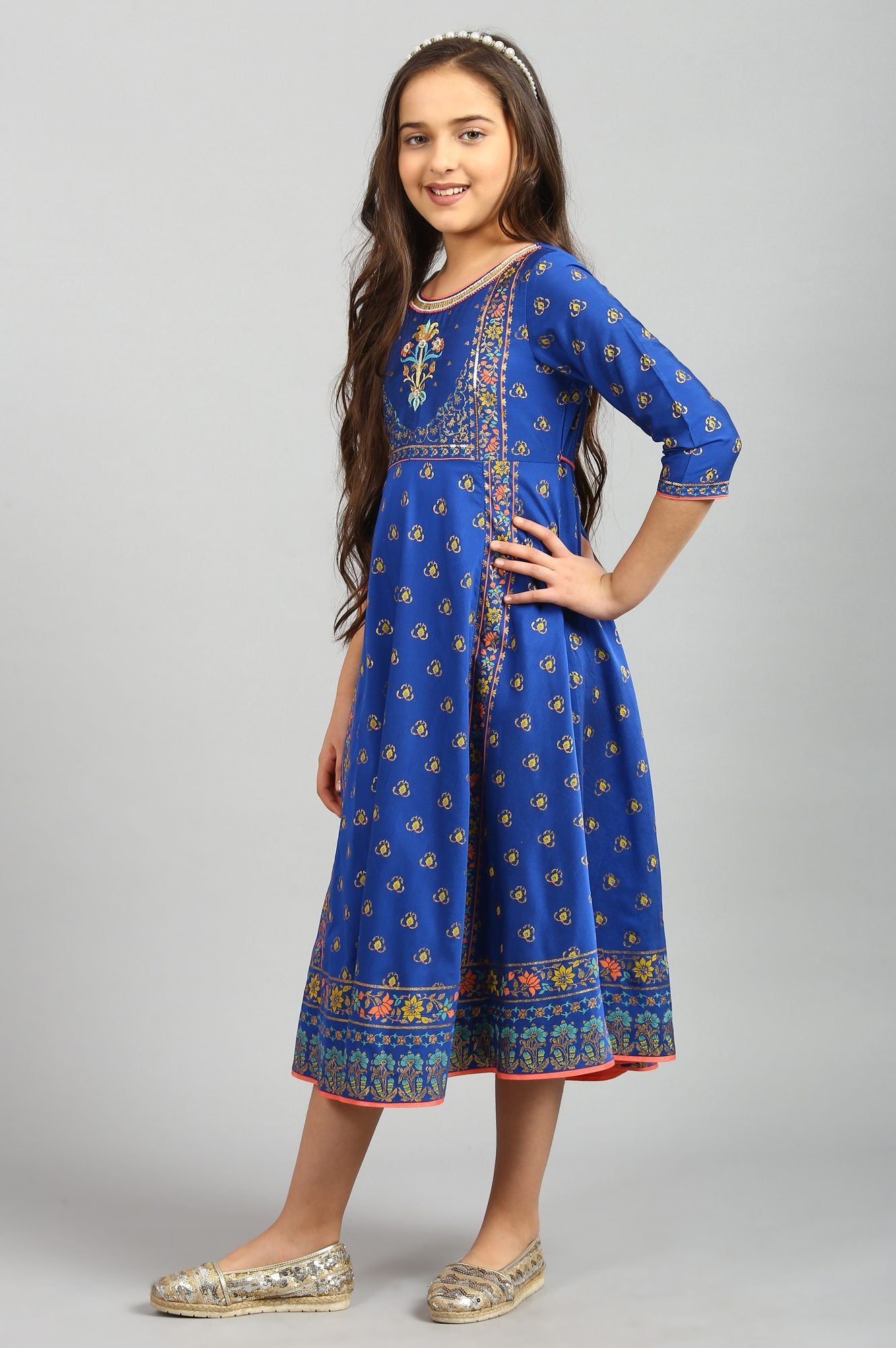 Blue Calf Length Dress