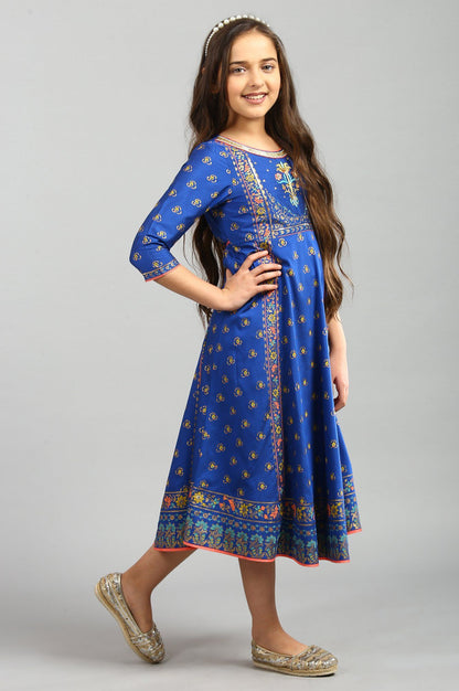 Blue Calf Length Dress