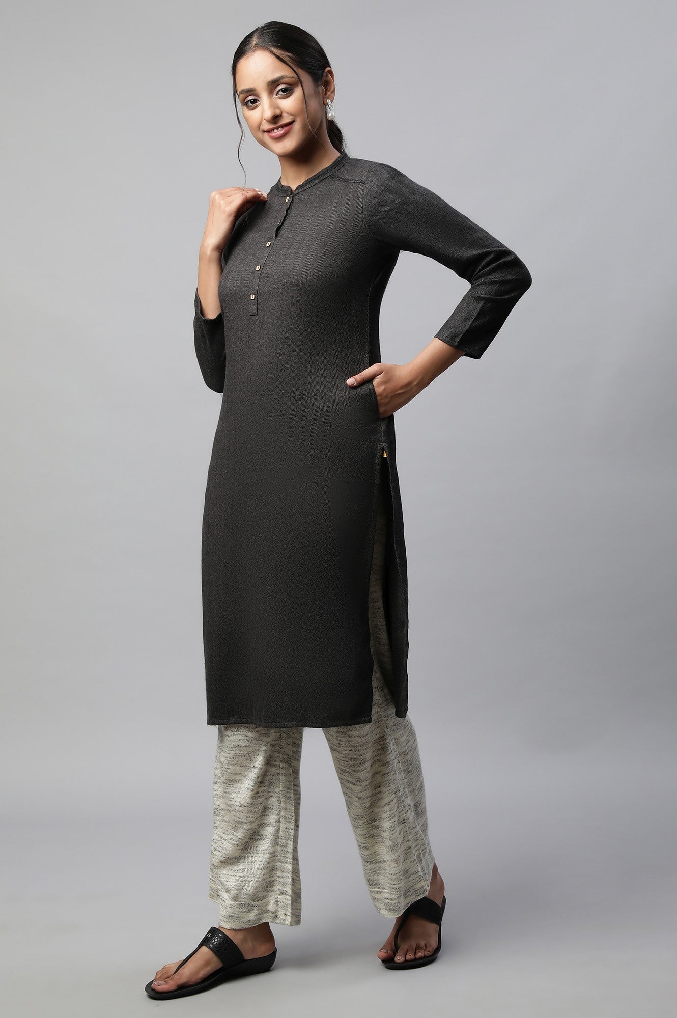 Grey Yarn Dyed kurta