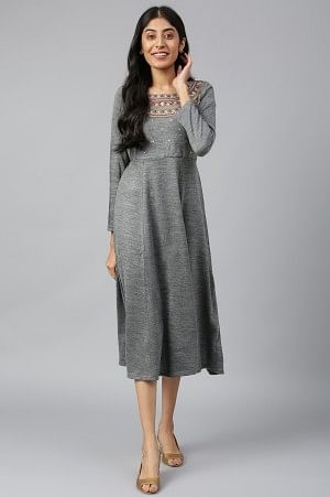 Grey Winter Dress With Zari Embroidery