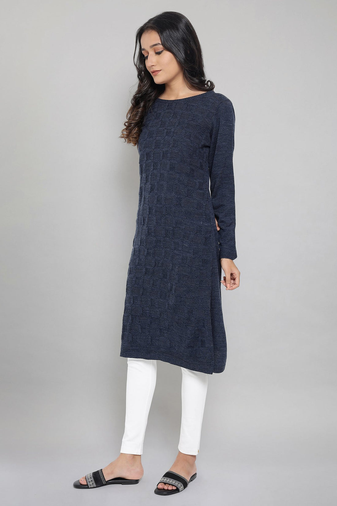 Blue Solid Acrylic kurta
