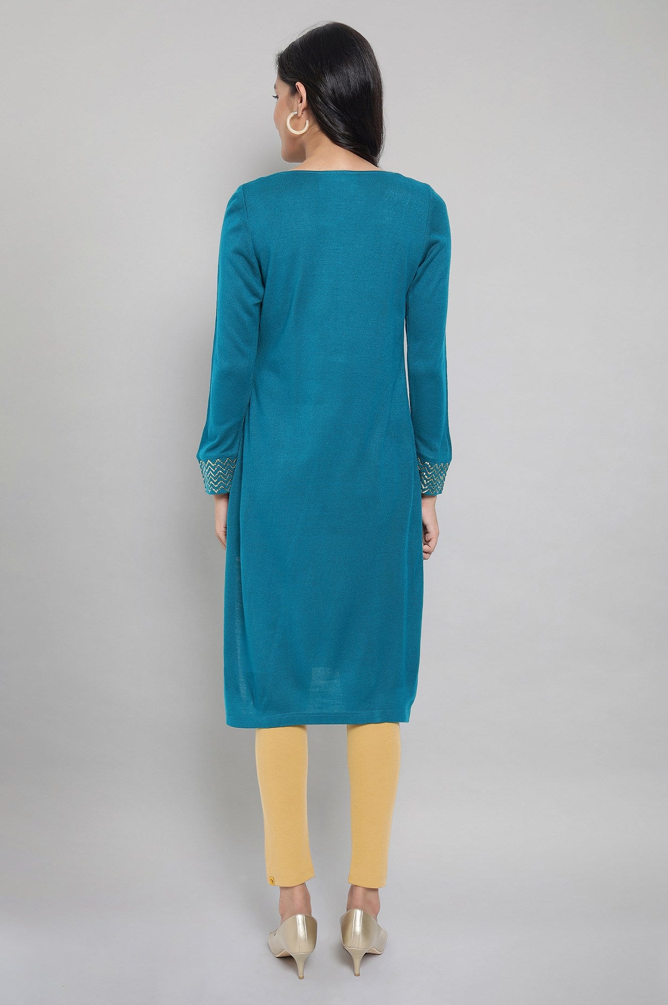 Teal Embellished Winter kurta