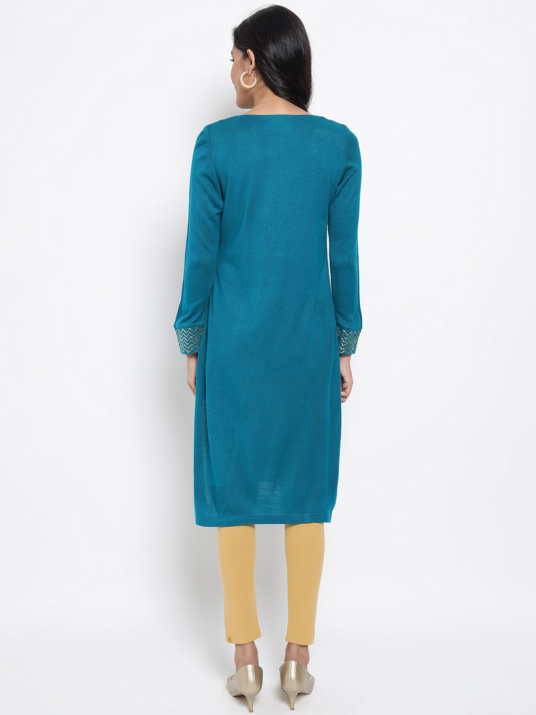 Teal Embellished Winter kurta