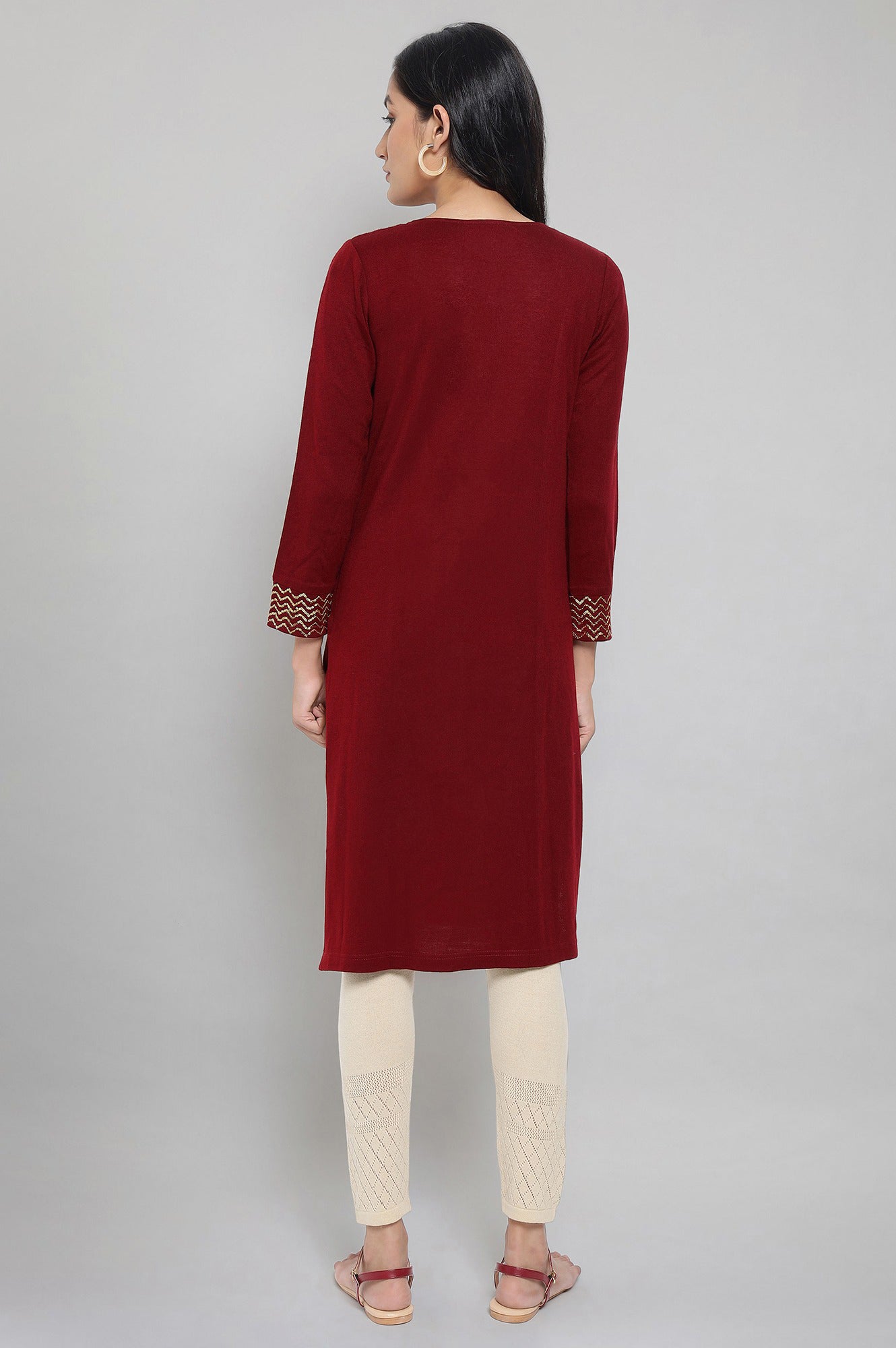 Red Embellished Winter kurta