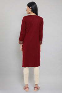 Red Embellished Winter kurta