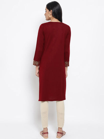 Red Embellished Winter kurta