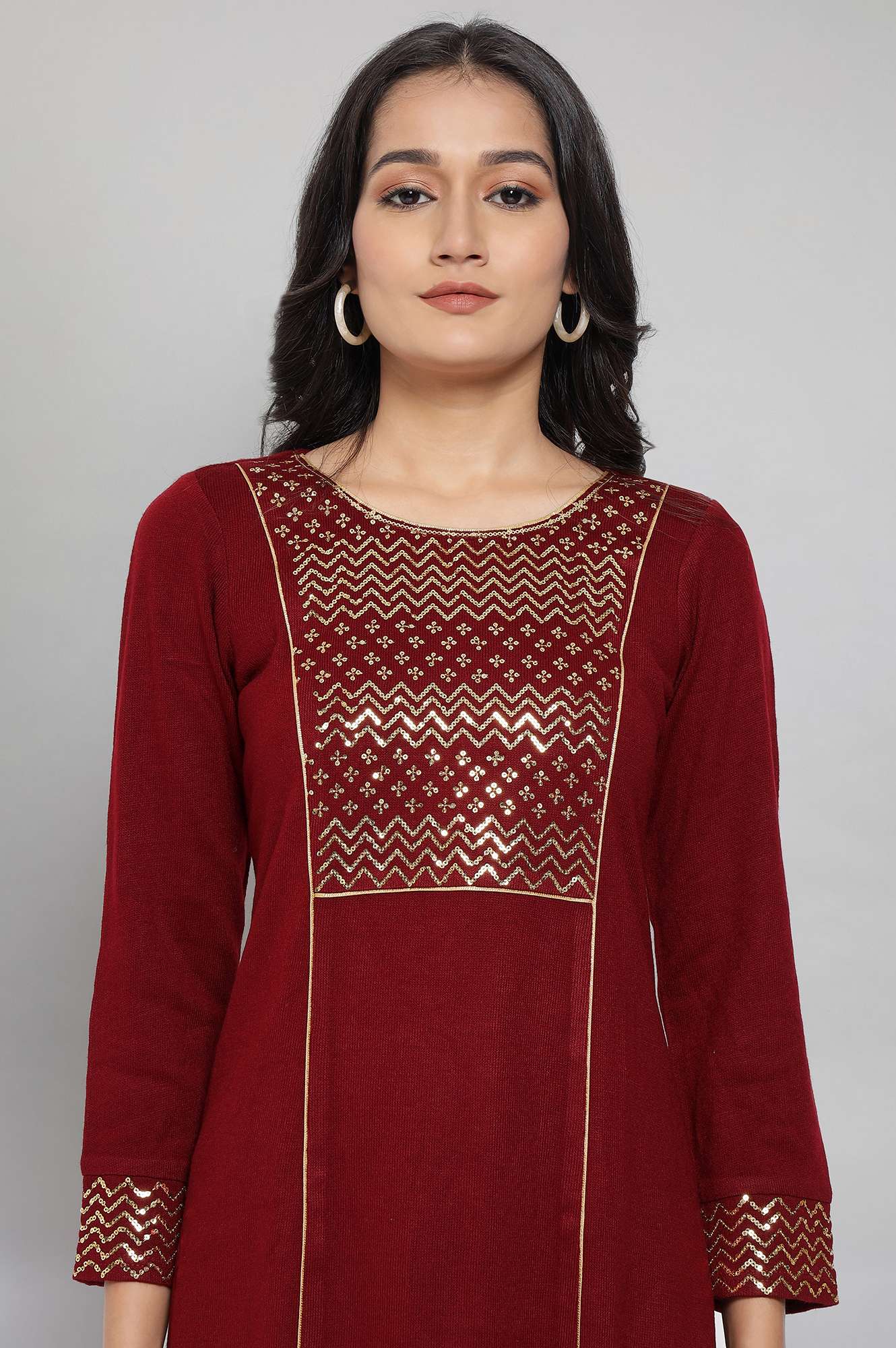 Red Embellished Winter kurta