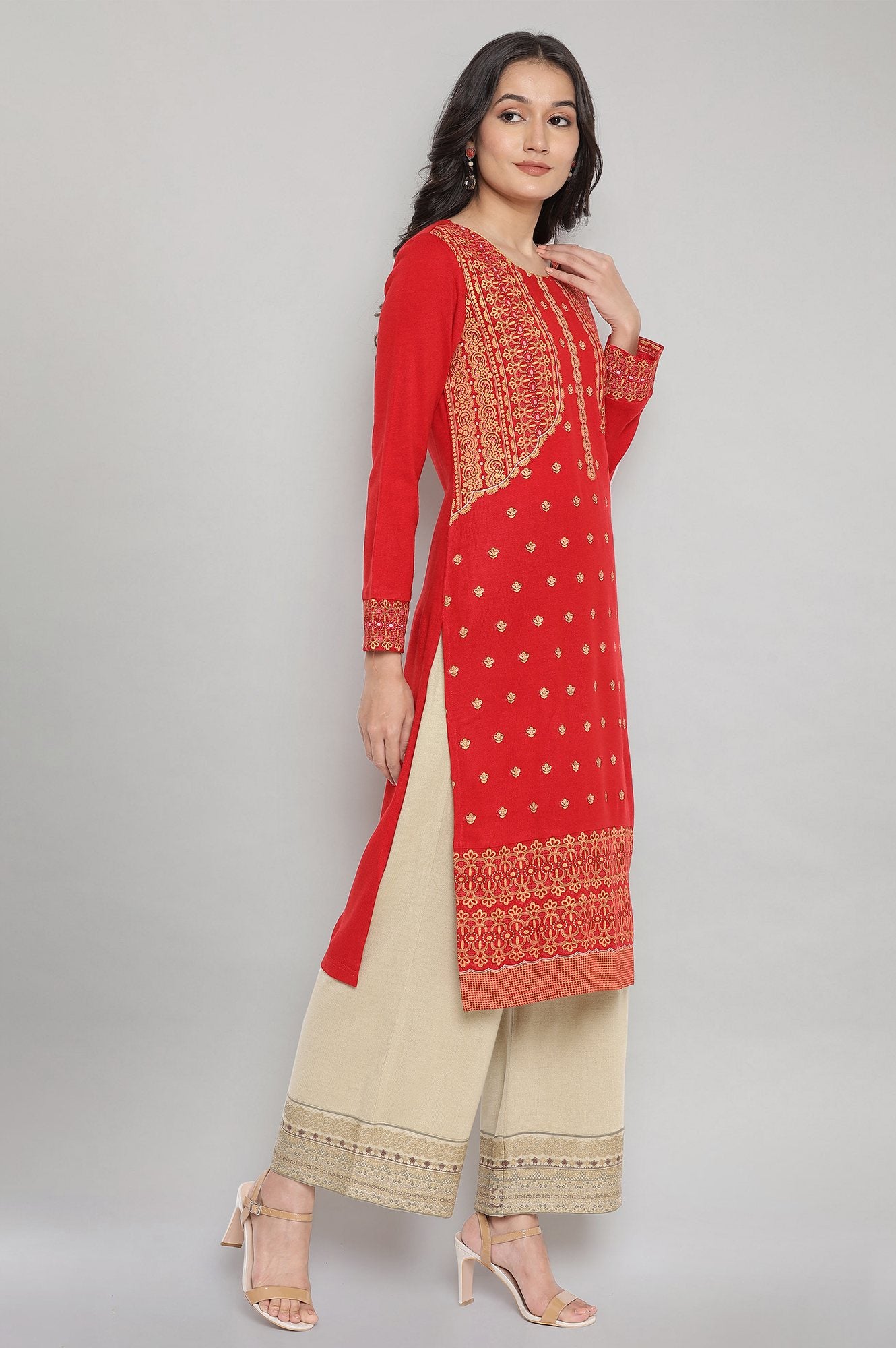 Red Festive Winter kurta