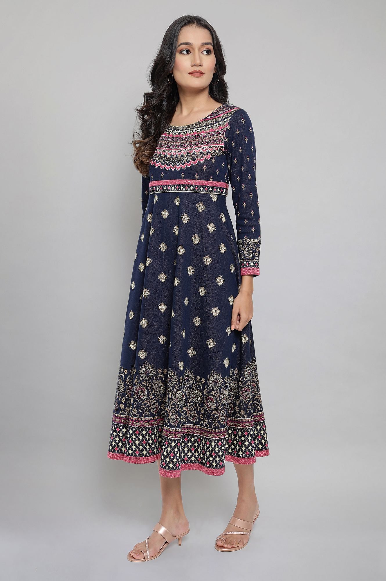 Blue Jacquard Dress