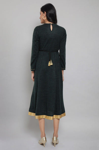 Dark Green Acrylic Dress with Embroidery