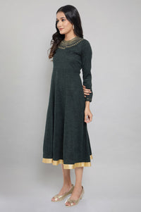 Dark Green Acrylic Dress with Embroidery