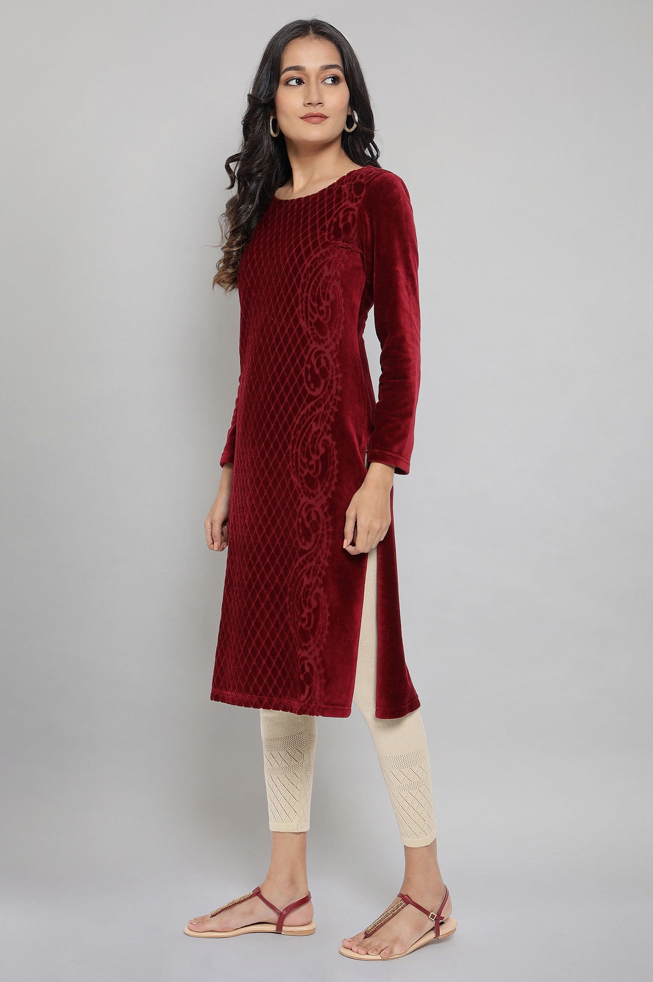 Maroon Winter kurta with Sequin