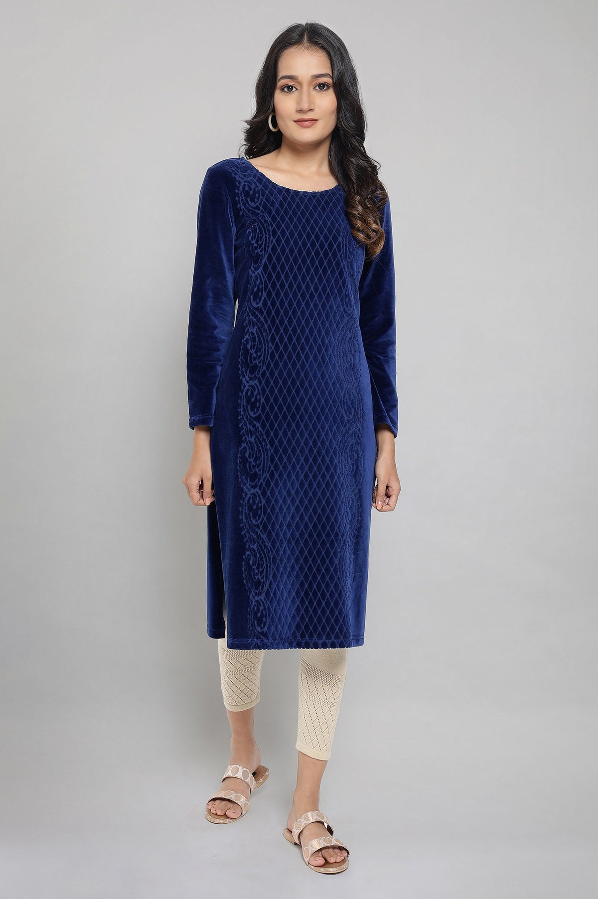 Blue Winter kurta with Sequin - XS