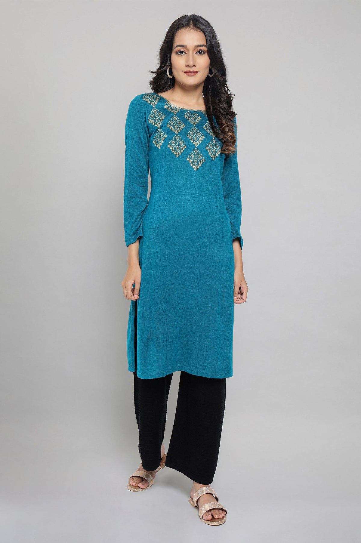 Teal Winter kurta - XS