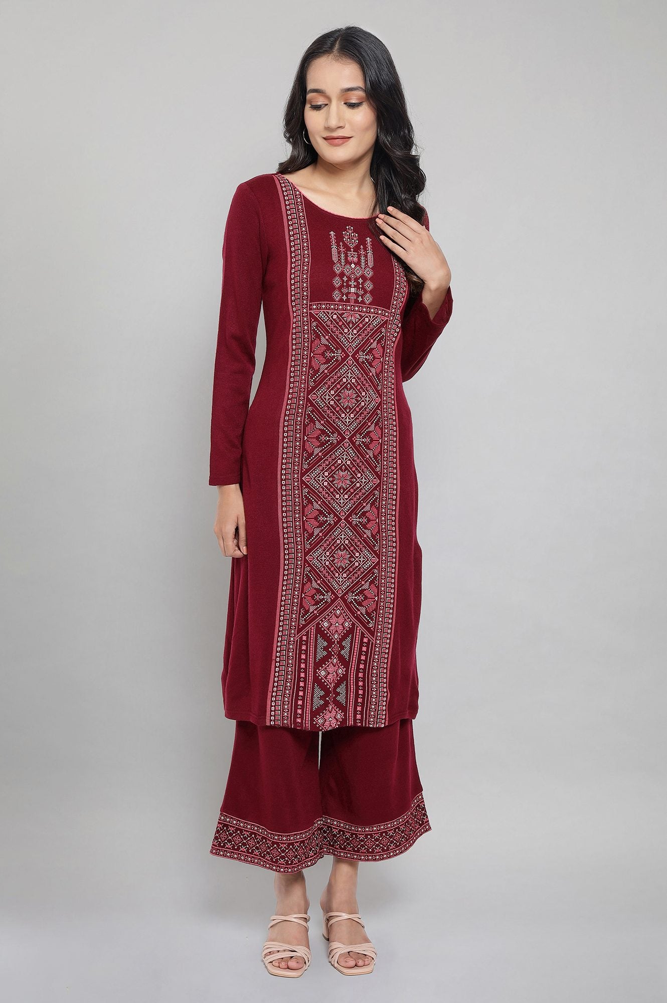 Maroon Ethnic Winter kurta