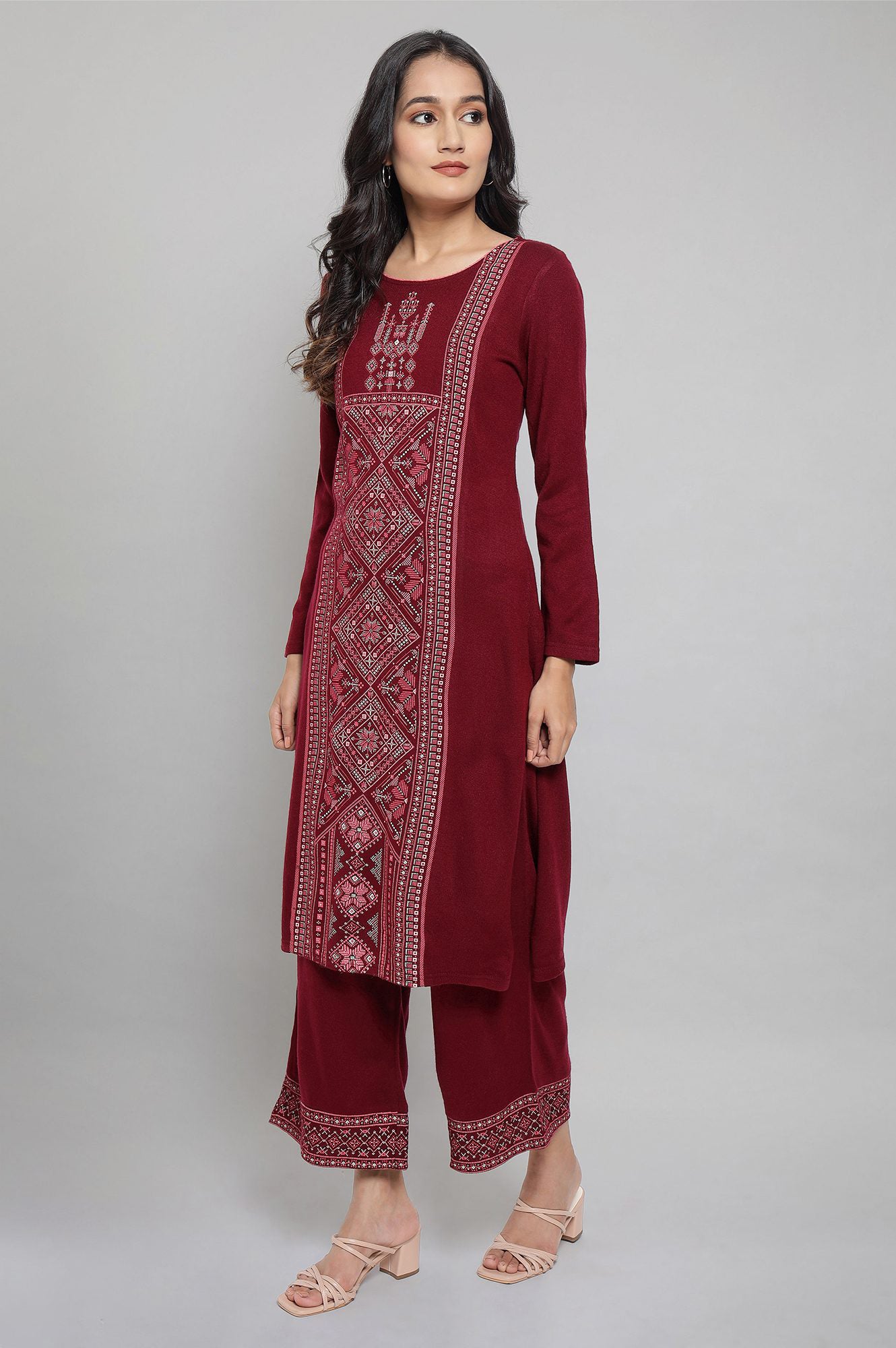 Maroon Ethnic Winter kurta