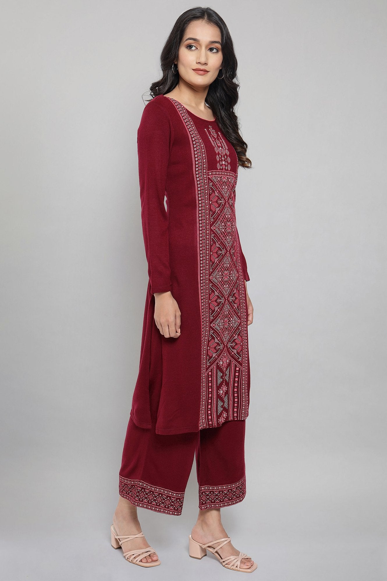 Maroon Ethnic Winter kurta