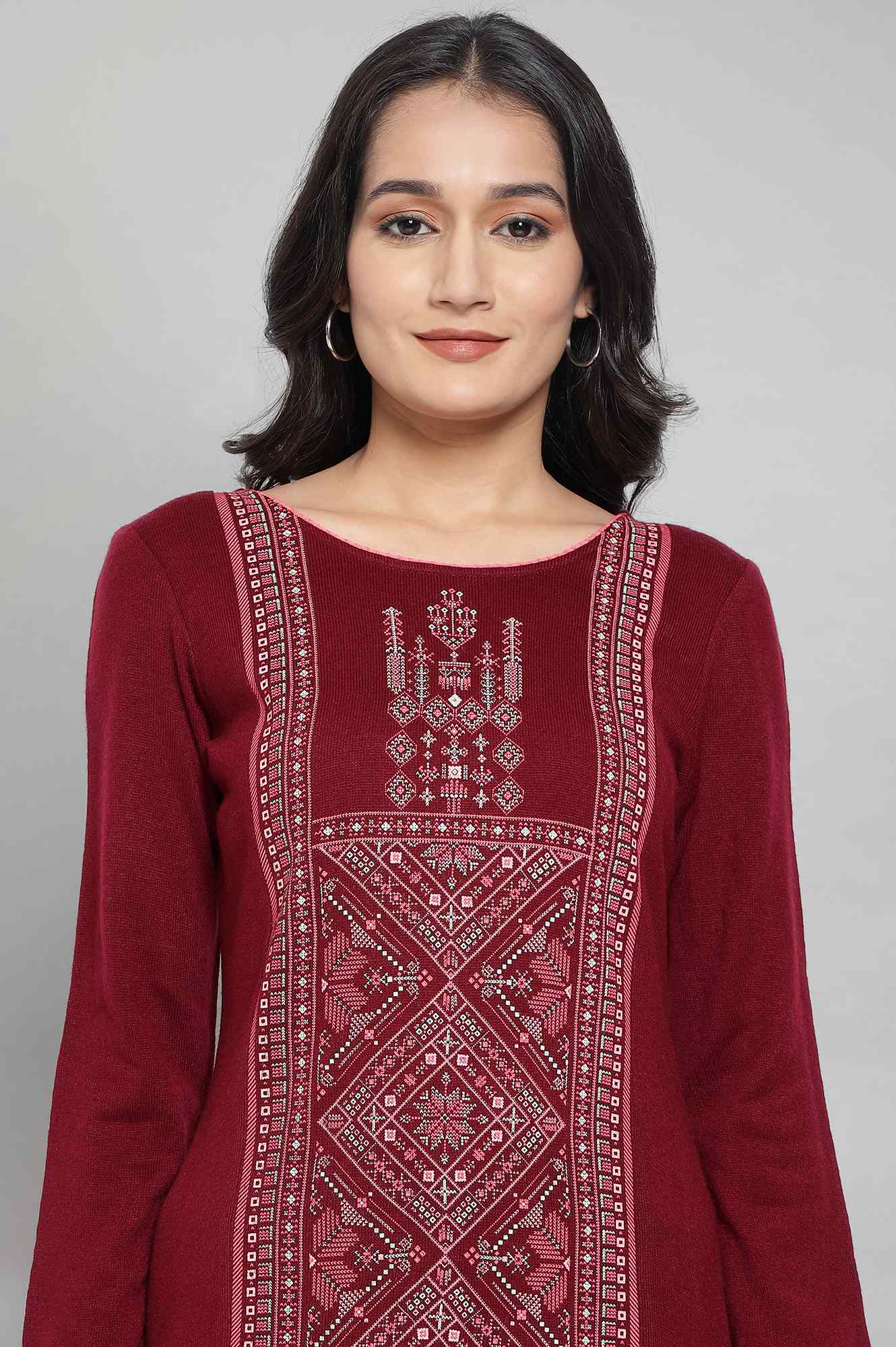 Maroon Ethnic Winter kurta