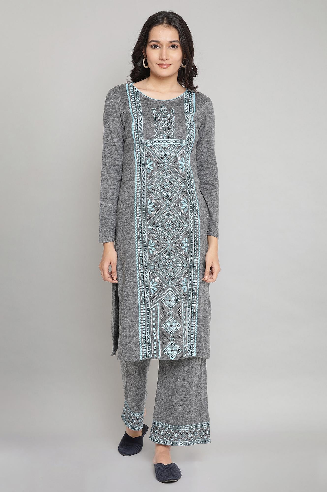 Grey Ethnic Winter kurta