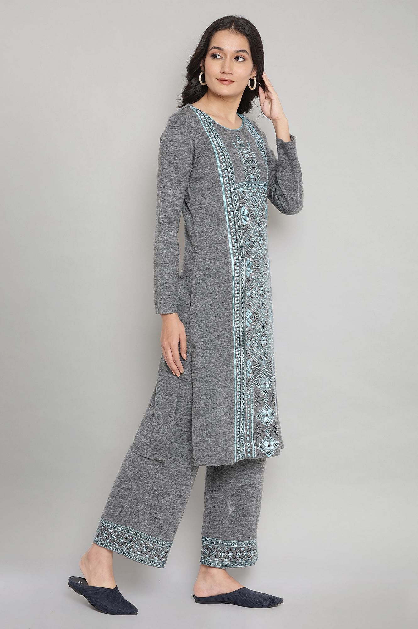 Grey Ethnic Winter kurta