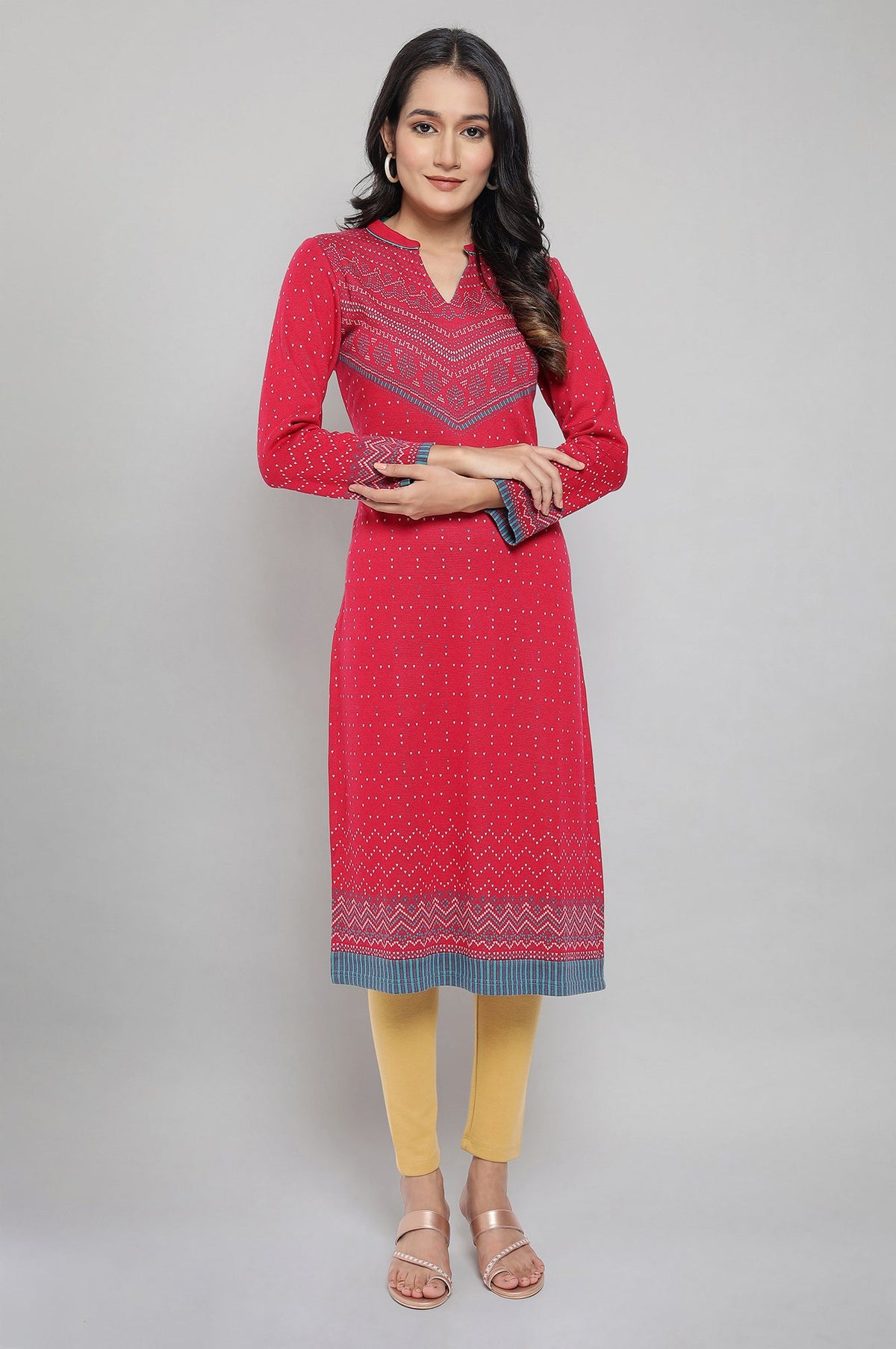 Rose Red Winter kurta - XS