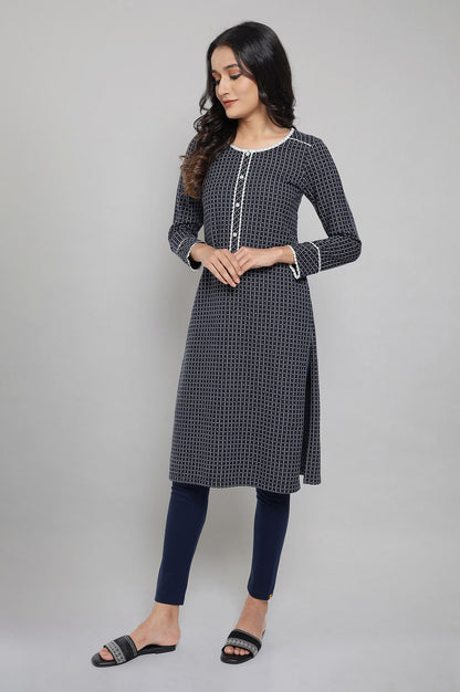 Dark Blue Winter kurta with Lace