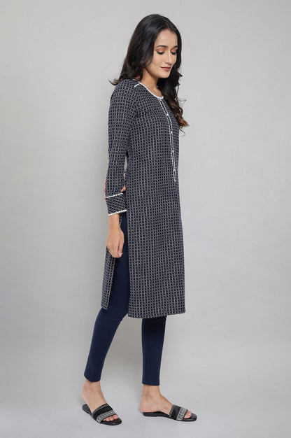 Dark Blue Winter kurta with Lace