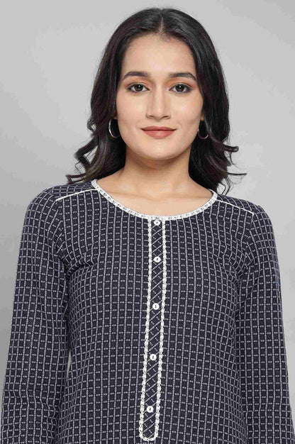 Dark Blue Winter kurta with Lace