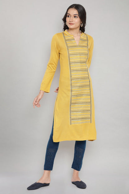 Yellow Embroidered Winter kurta