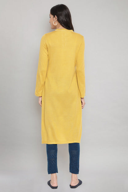 Yellow Embroidered Winter kurta