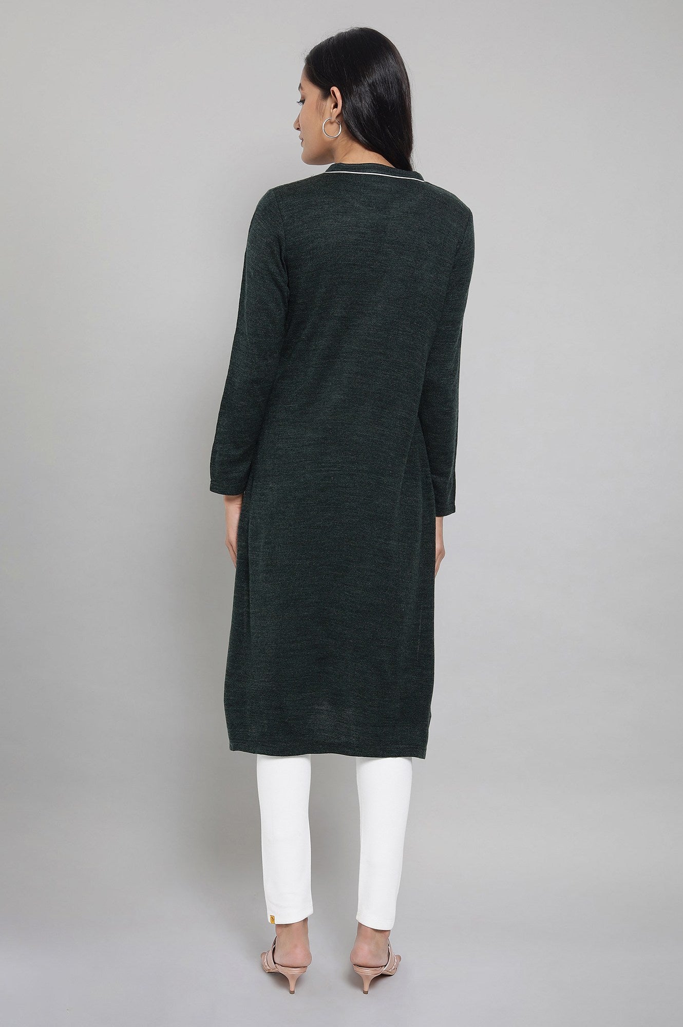 Dark Green Embroidered Winter kurta