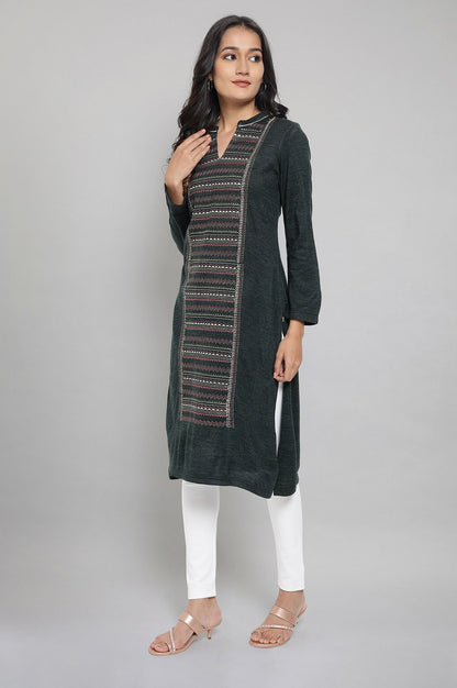 Dark Green Embroidered Winter kurta