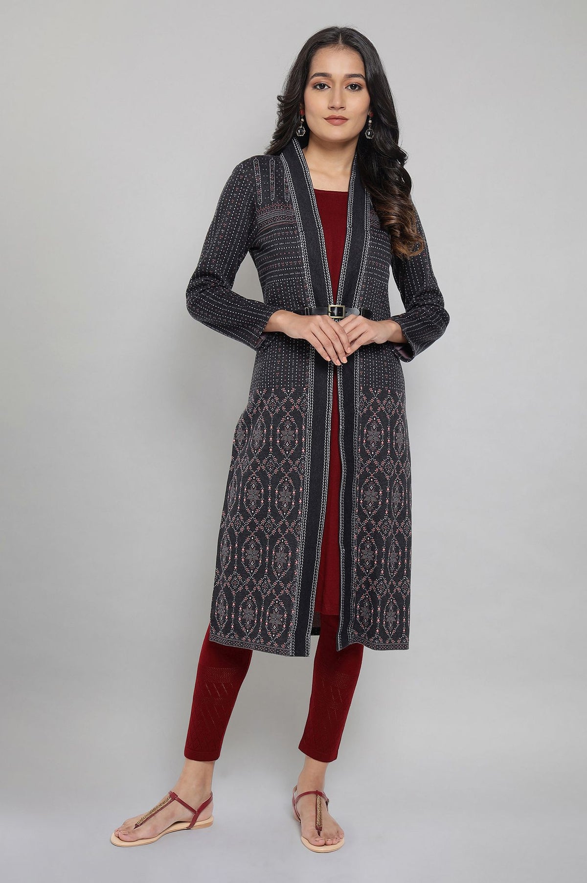 Grey Winter kurta with Embroidery - XS