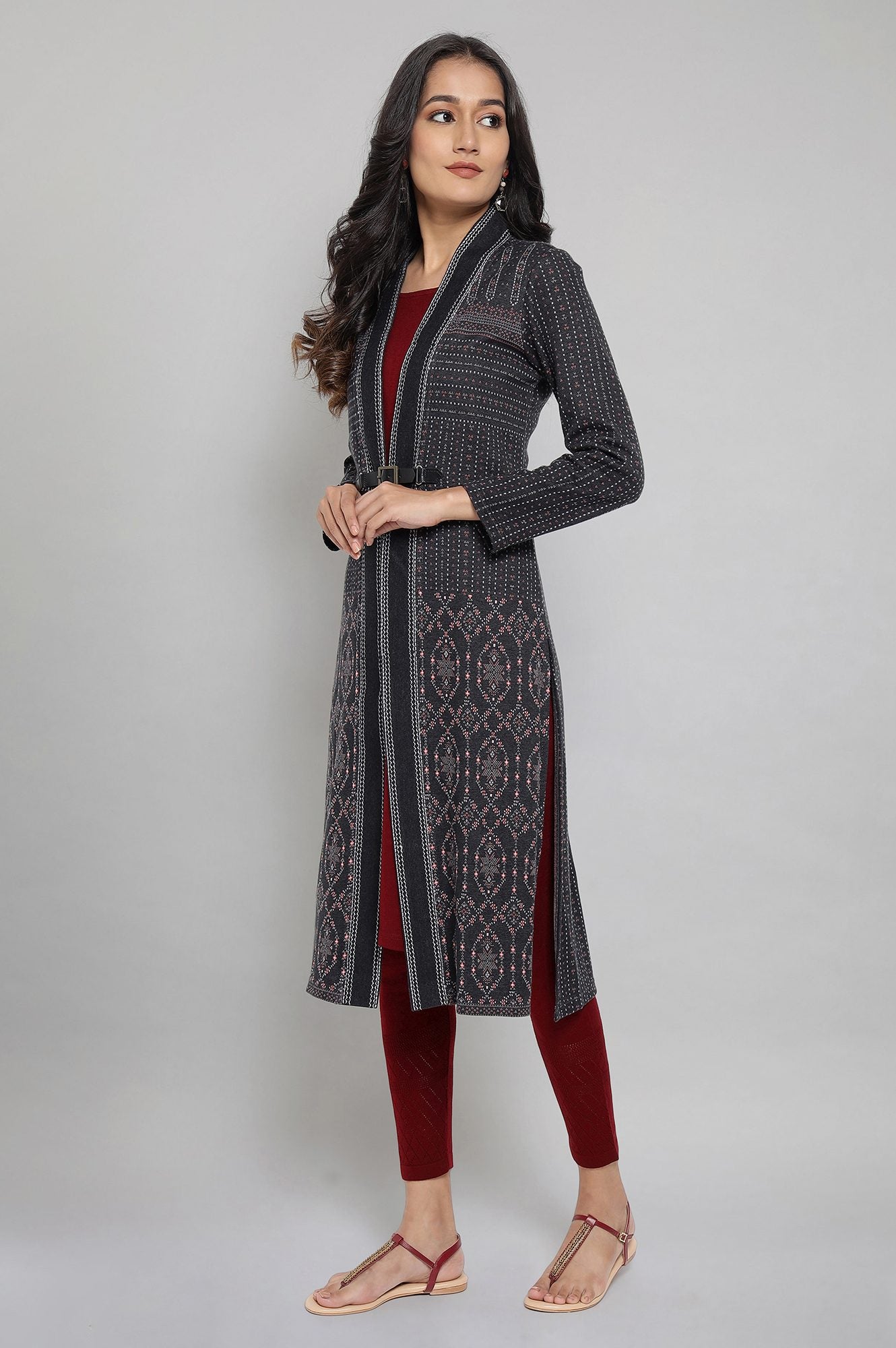 Grey Winter kurta with Embroidery