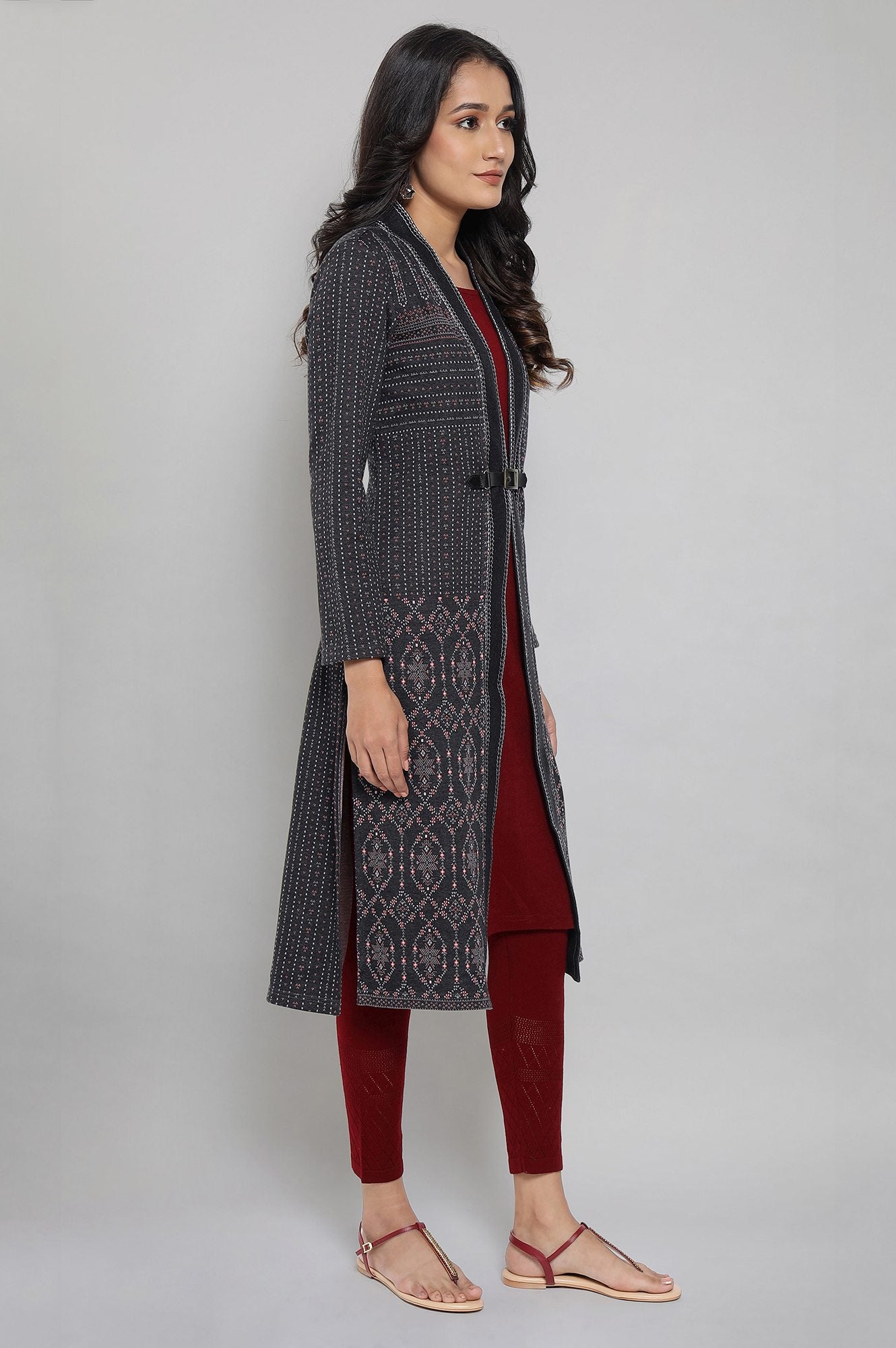 Grey Winter kurta with Embroidery