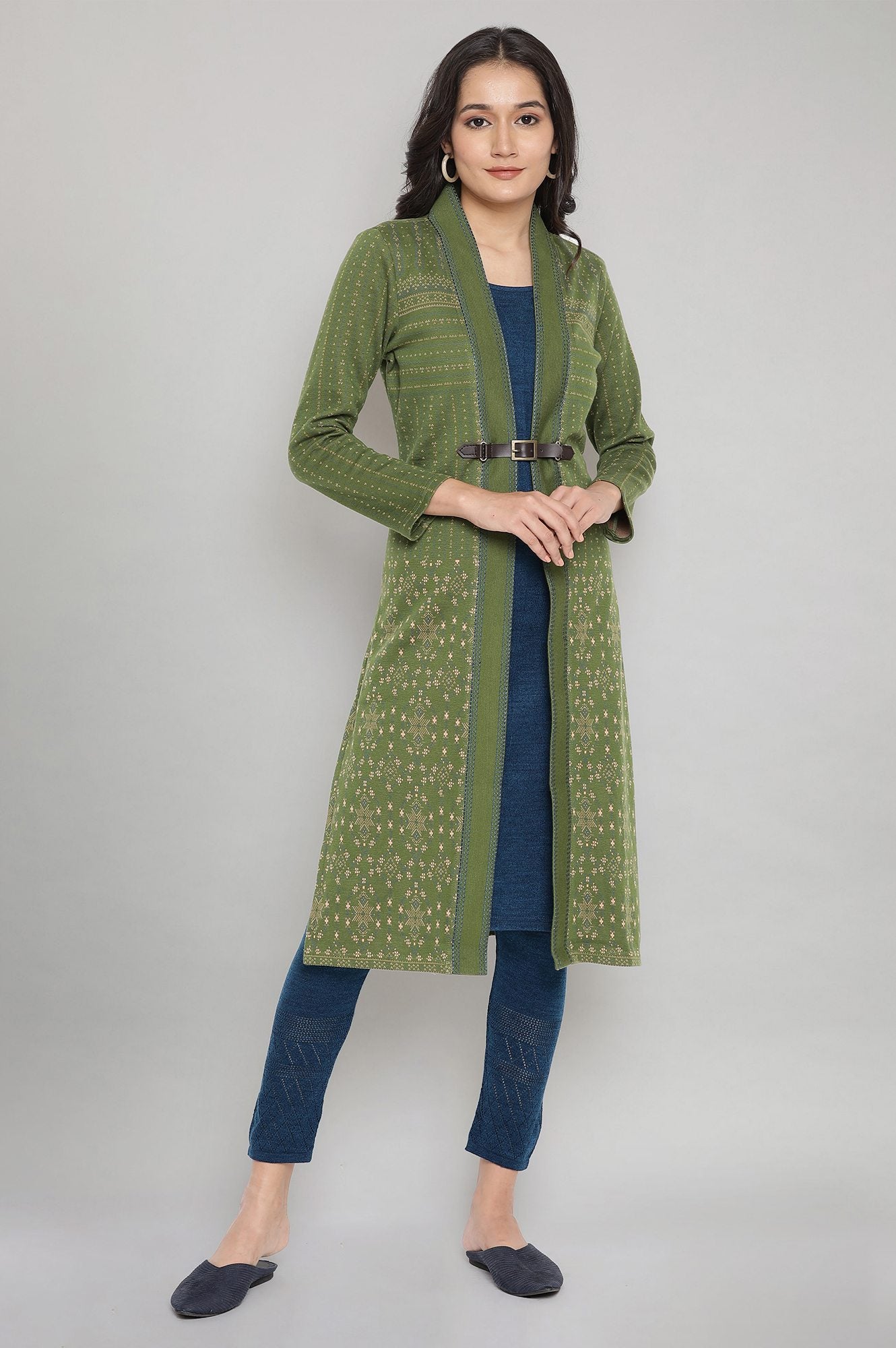 Green Embroidered Winter kurta