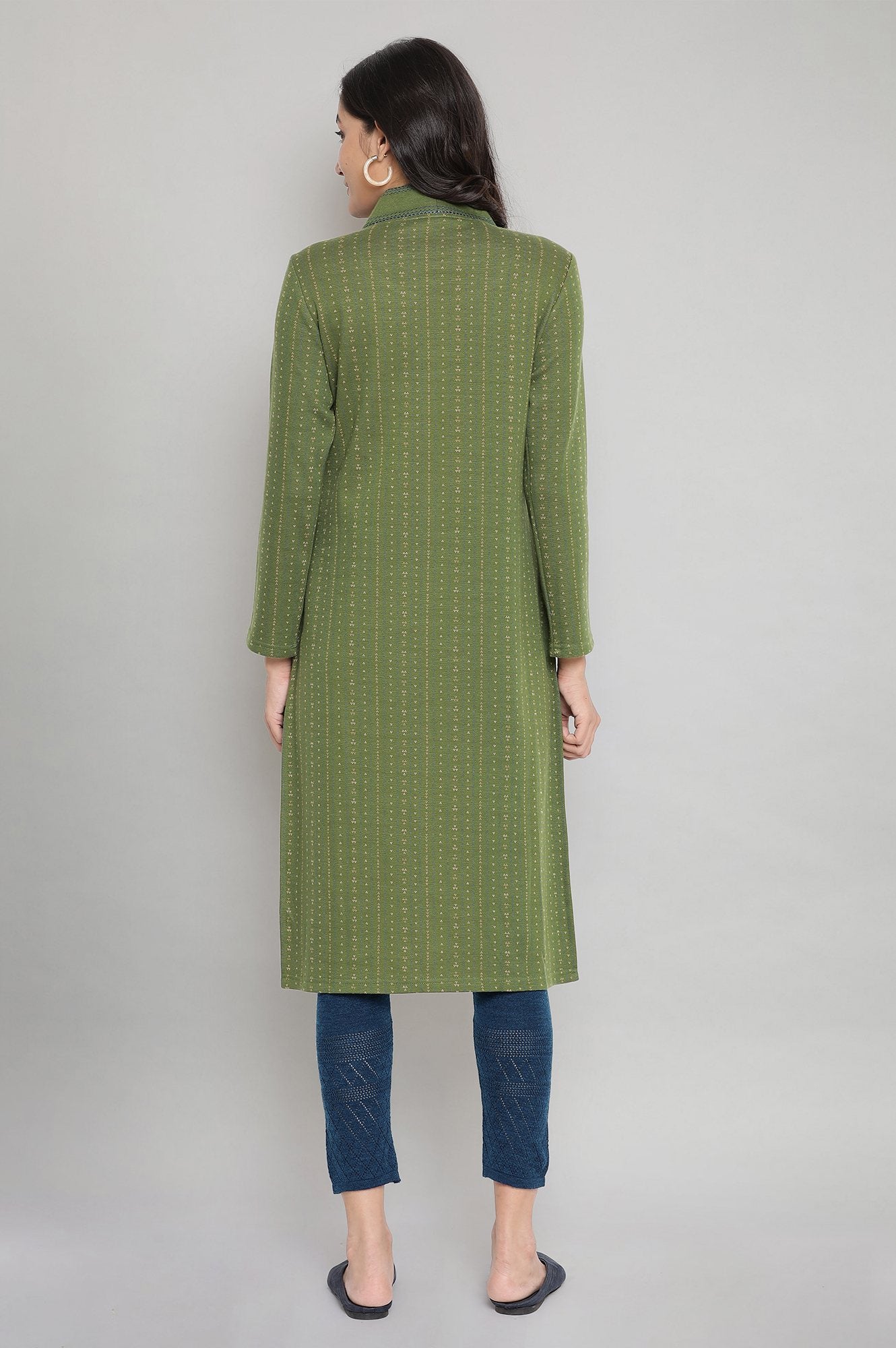 Green Embroidered Winter kurta