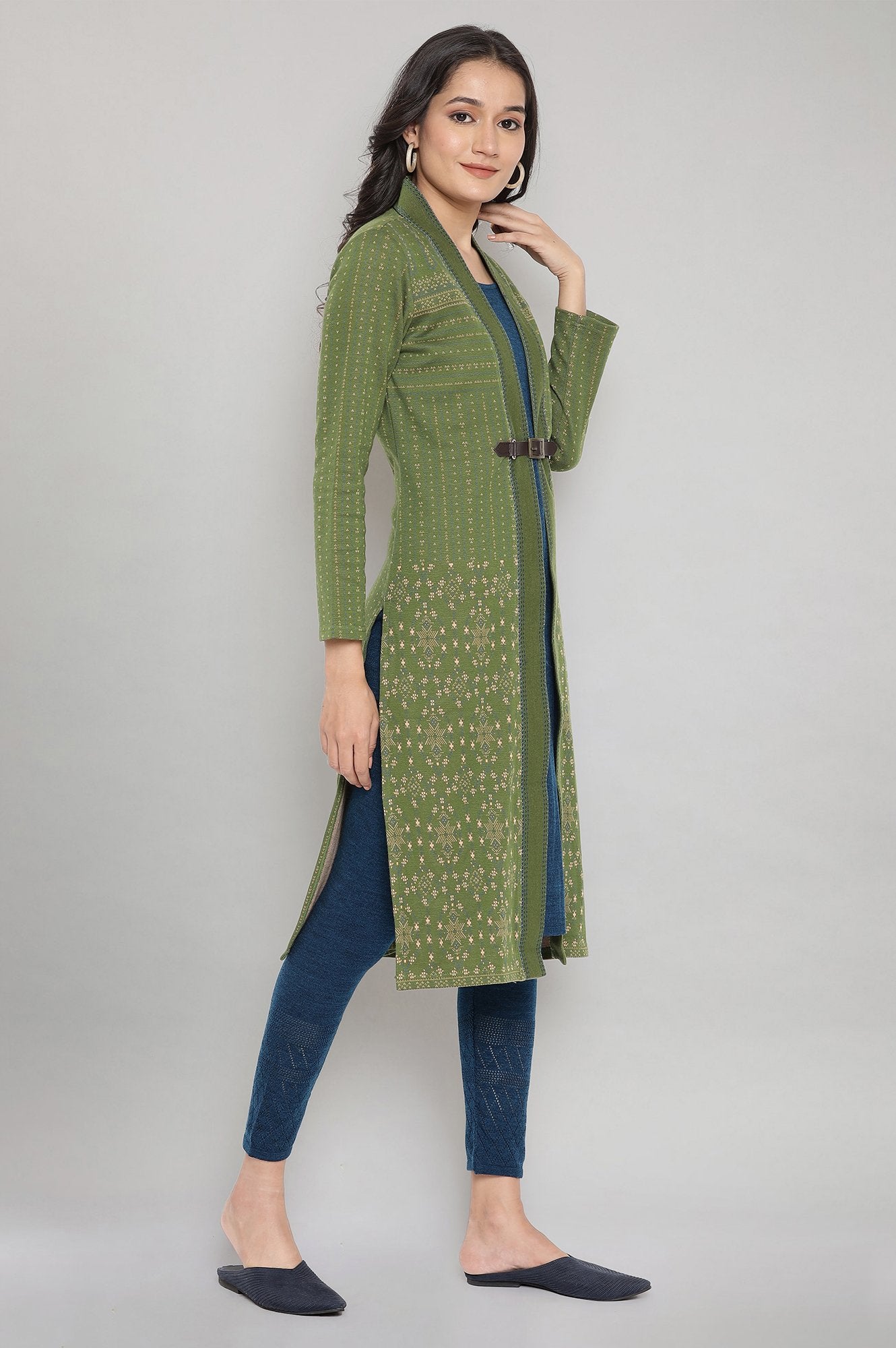 Green Embroidered Winter kurta