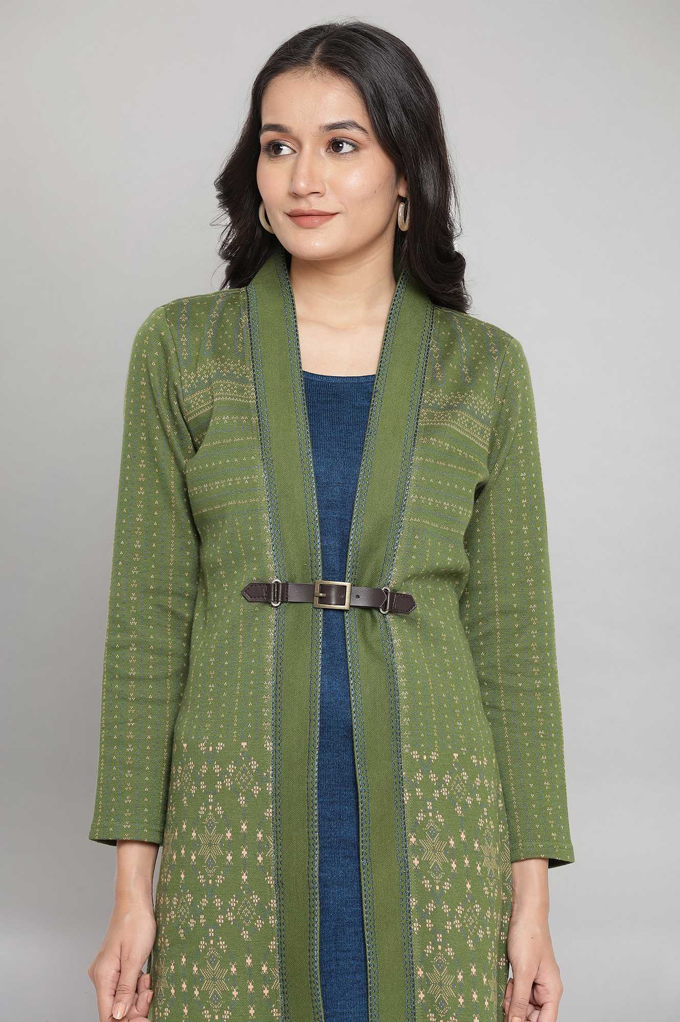 Green Embroidered Winter kurta