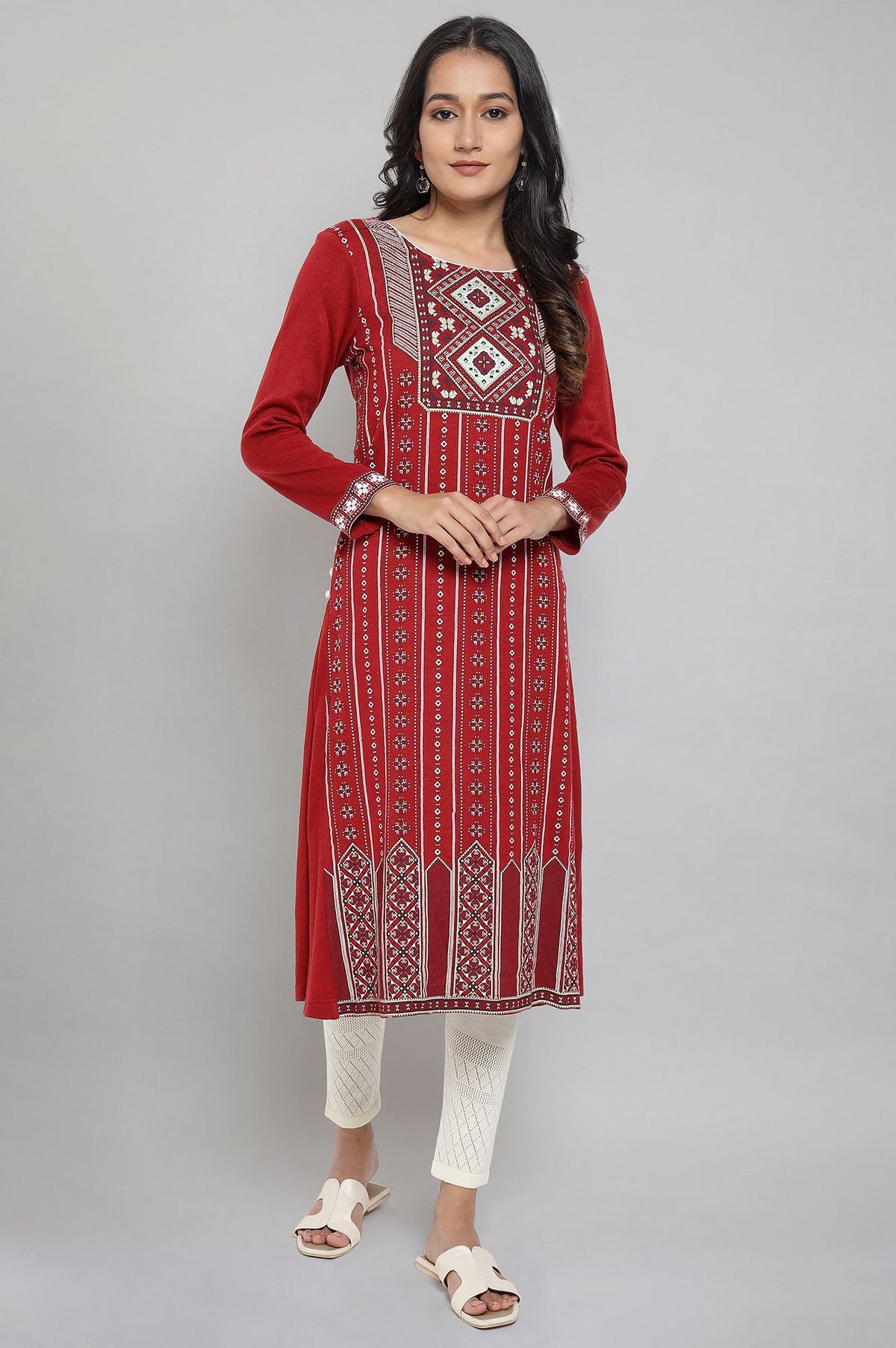 Red Team Printed Acrylic kurta - XS