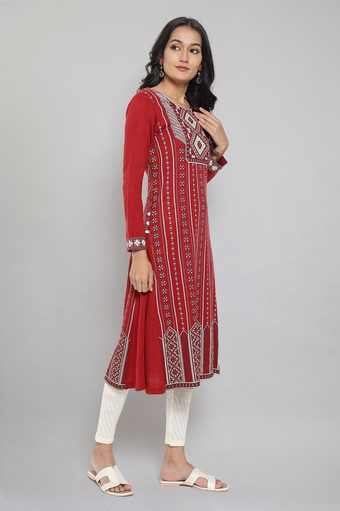 Red Team Printed Acrylic kurta