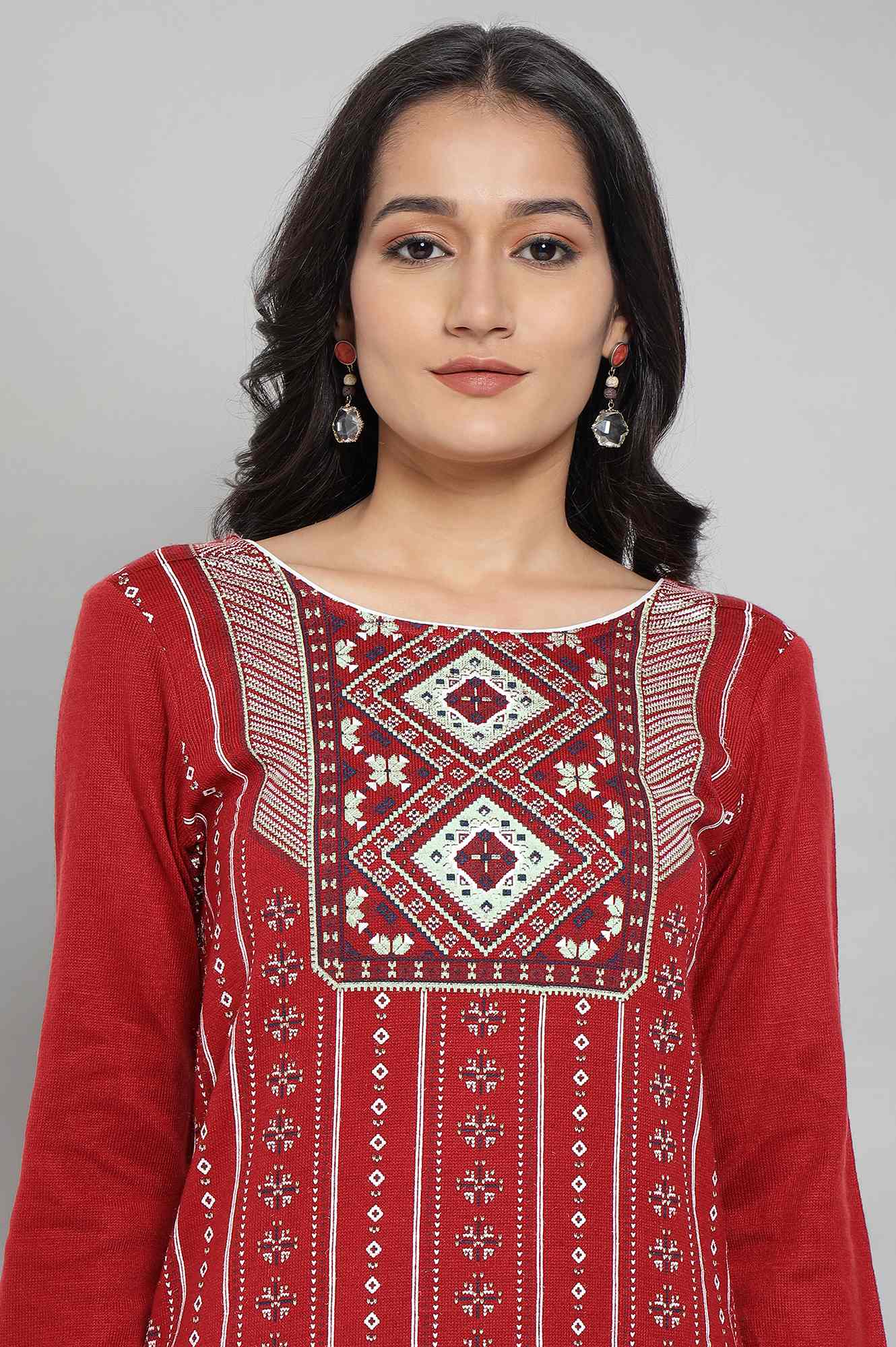 Red Team Printed Acrylic kurta