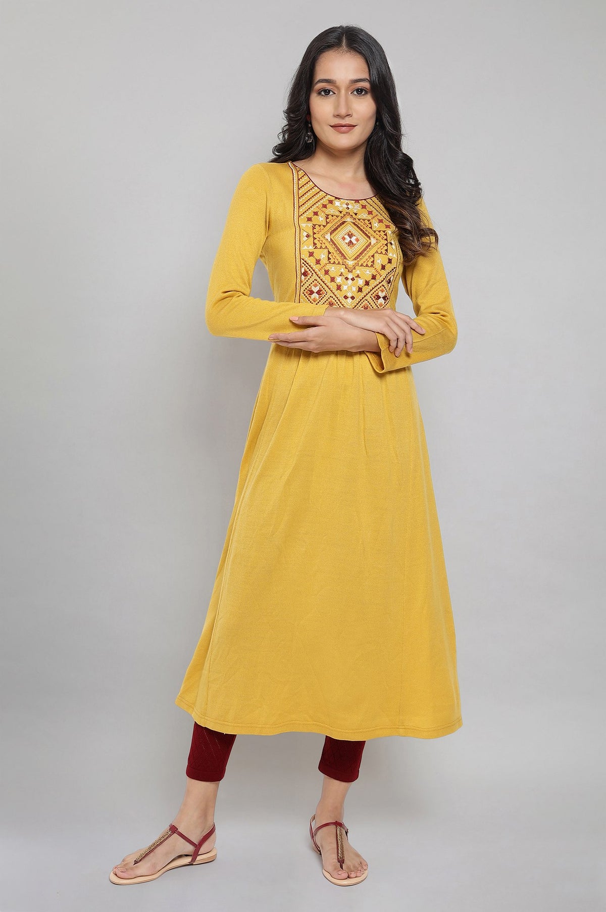 Yellow Acrylic Dress with Embroidery - XS