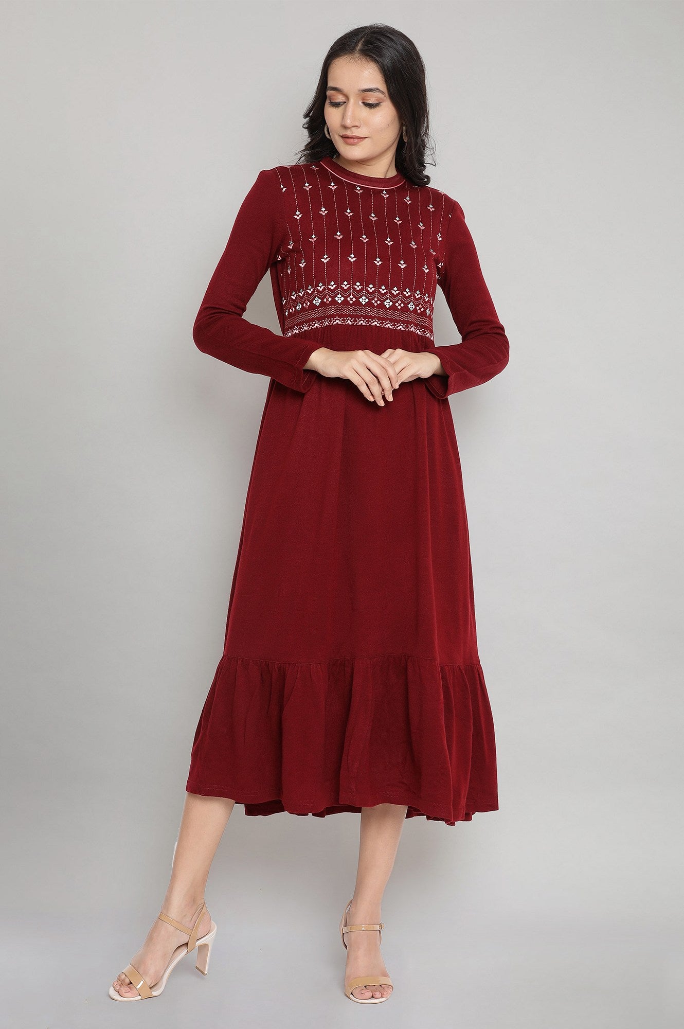 Maroon Acrylic Winter Dress