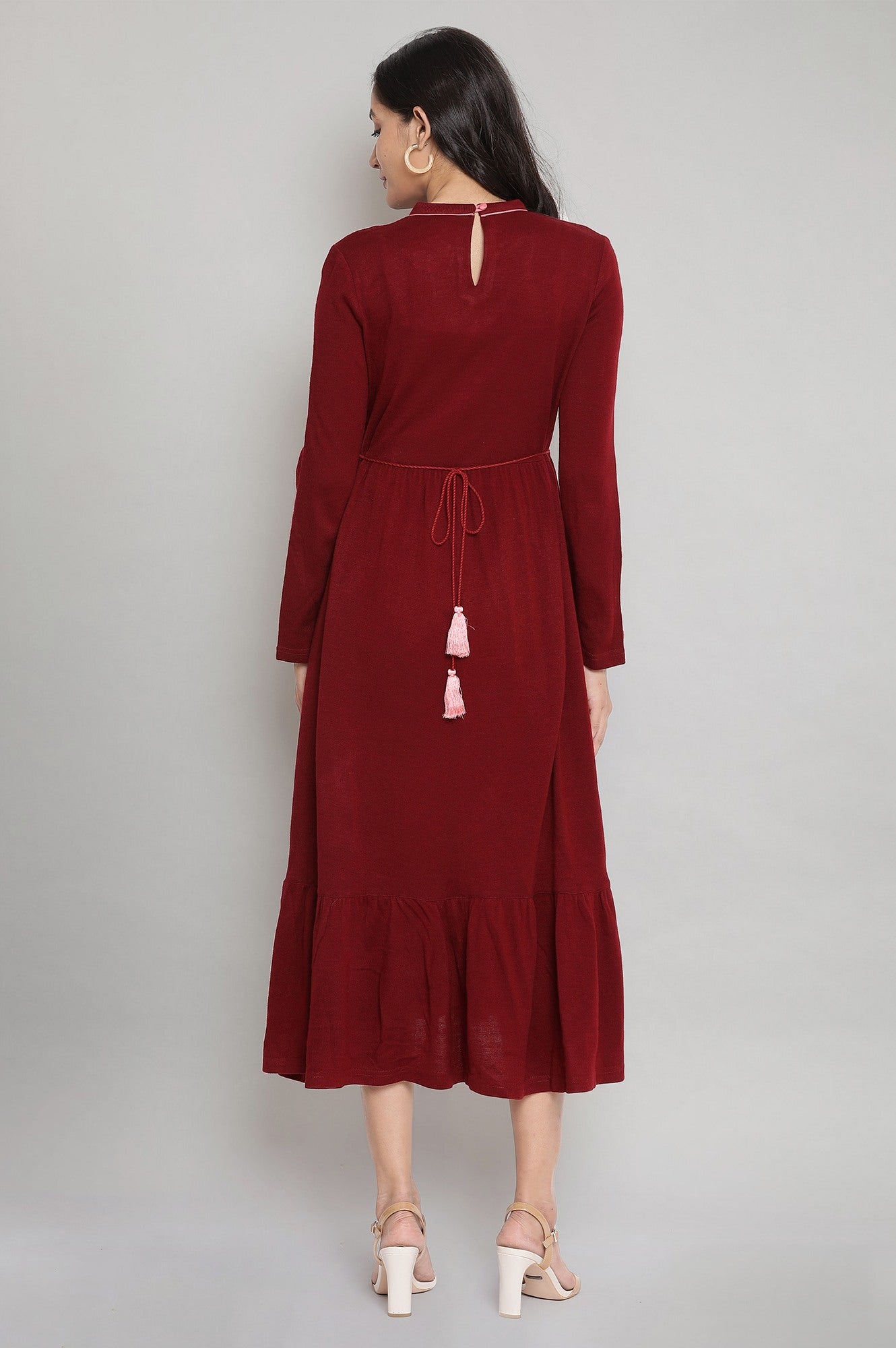 Maroon Acrylic Winter Dress